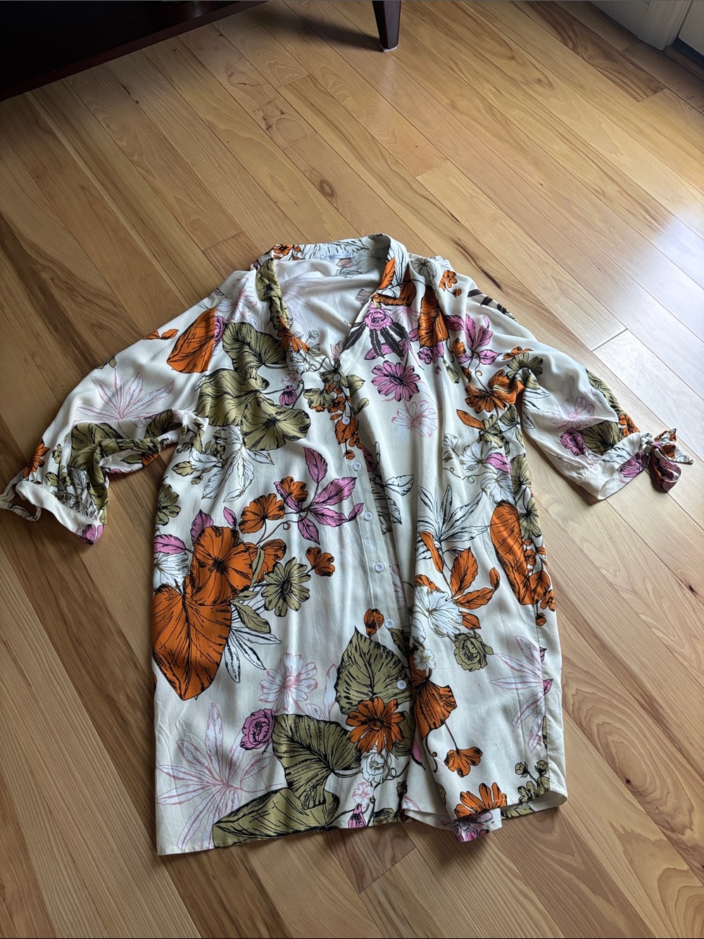 Cupshe Cream Floral Button-Up Dress with Olive & Blush Accents